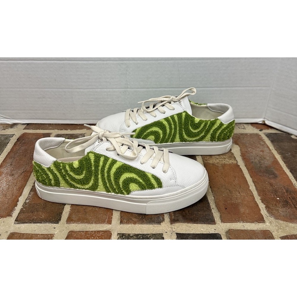 Soludos Kelly‎ Green White Leather Sneakers Platform Psychedelic Spiral Wms 9.5